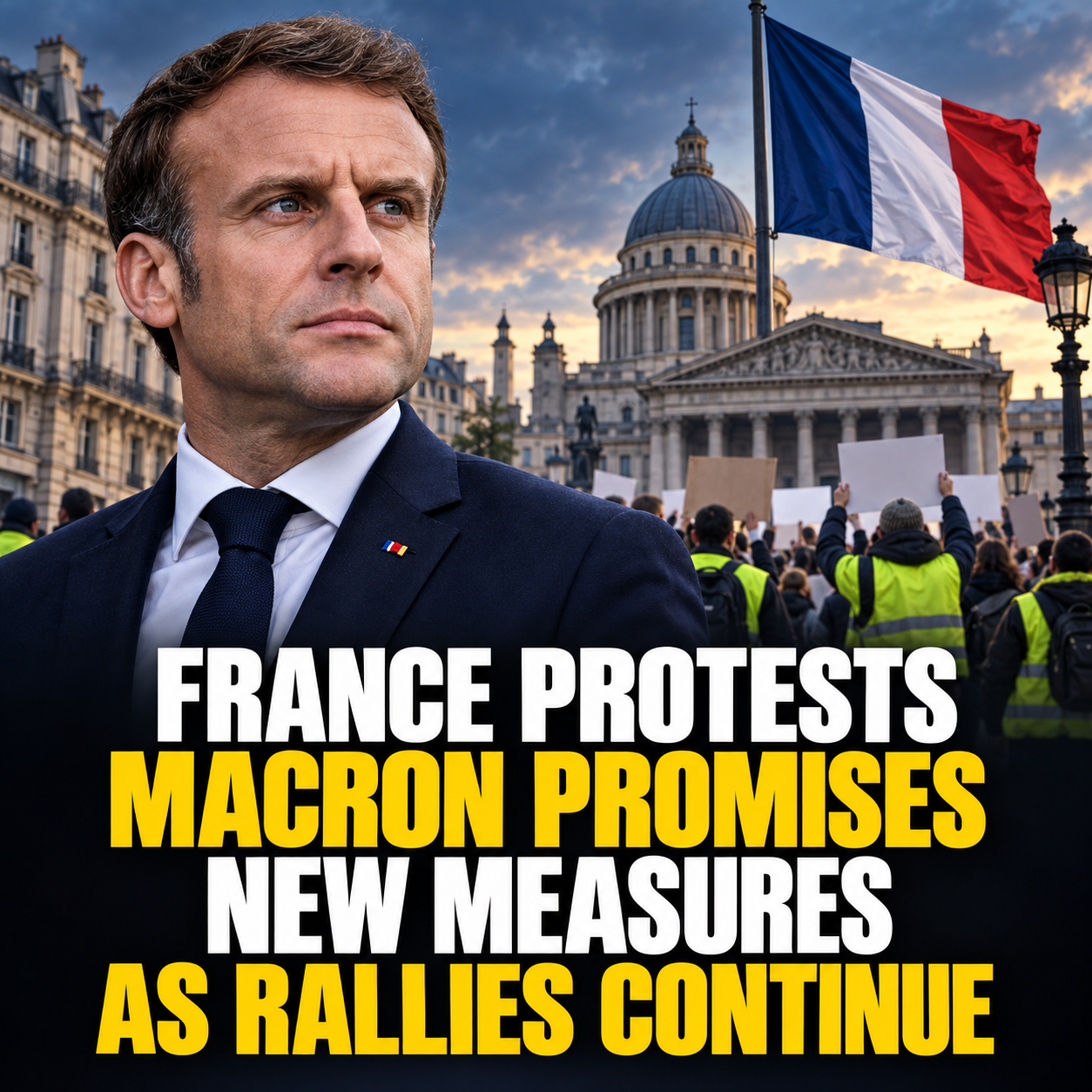 Macron, Tricolor, and Civic Square