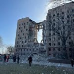 View of damaged Regional State Administration building in Mykolaiv