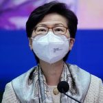Hong Kong Chief Executive Carrie Lam listens to reporters’ questions