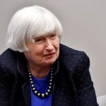U.S. Secretary of the Treasury Janet Yellen listens during a