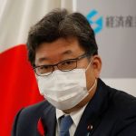 Japan’s new Economy, Trade and Industry Minister Koichi Hagiuda wearing