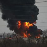 A view shows a fuel depot on fire in Belgorod