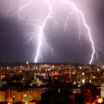 FILE PHOTO: Lightnings flash over Tirana