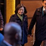 Taiwan’s President Tsai Ing-wen departs the Lotte Hotel in Manhattan