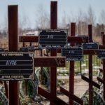 Graves of unidentified people killed by Russian soldiers during occupation