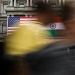 The flags of the United States and India on the