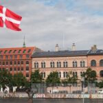 A Danish flag flies outside the foreign ministry in Copenhagen