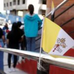 A Vatican City flag is pictured outside the bishop’s house,