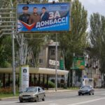 FILE PHOTO: A view shows a banner reading “For Donbas,