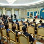 Kazakh President Kassym-Jomart Tokayev meets with French President Emmanuel Macron