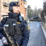 lice officers stand near the Israeli embassy in Stockholm