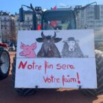 Swiss farmers and their tractors are seen during a protest