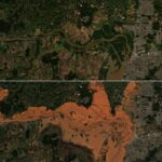 A combination picture shows satellite views of an area before
