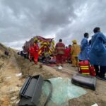 Rescue operation after a crash on a highway in Ayacucho