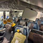 The interior of Singapore Airline flight SG321 is pictured after