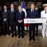 France’s President Emmanuel Macron delivers a speech at New Caledonia’s