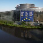 Drone view shows the European Parliament building in Strasbourg