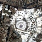 A satellite image shows an overview of Grand Mosque during