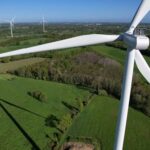 FILE PHOTO: A drone view of power-generating windmill turbines in