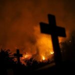 Wildifre burns in the village of Latas in southern Greece
