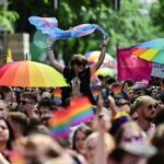 People attend the annual Pride march in Budapest