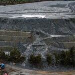 Damaged Las Cenizas tailings dam following heavy rains, in Chile