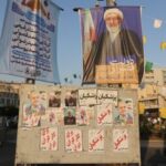 Posters of presidential candidates Masoud Pezeshkian, Saeed Jalili and Mostafa