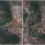 A combination picture of satellite images showing marks caused between