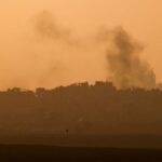 Smoke rises from Gaza, amid the Israel-Hamas conflict, as seen