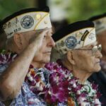USS Arizona survivor Conter salutes during the “Moment of Silence”