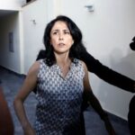 Peru’s former first lady Nadine Heredia arrives home after leaving