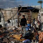 Aftermath of an Israeli strike on a tent sheltering displaced
