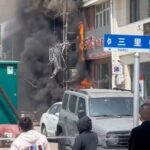 Fire burns at a restaurant in Liaoyang