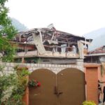 A damaged portion of Bilal Mosque is seen after it