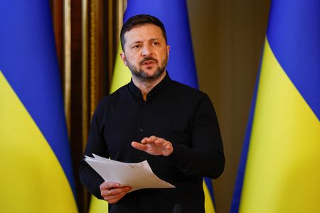 Ukraine's President Zelenskiy holds a press conference in Kyiv