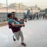 Palestinians taken to Nasser Hospital, after Israeli airstrikes on European