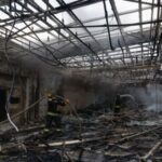 Aftermath of a Russian drone attack on outside of Kyiv