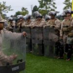 U.S. Marines rehearse crowd control tactics before Los Angeles deployment