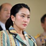 Thailand’s Prime Minister Paetongtarn Shinawatra looks during a press conference,