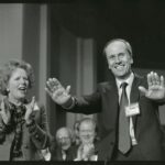 FILE PHOTO:  Tory Party chairman Norman Tebbit attempts to
