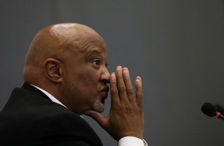 FILE PHOTO: Former Deputy Finance Minister Mcebisi Jonas gestures ahead