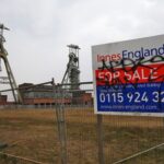 A for sale sign stands by the closed Clipstone Colliery