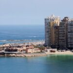 A view of buildings on the corniche in the Mediterranean