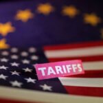FILE PHOTO: Illustration shows U.S. and European Union flags and