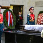 Russian President Vladimir Putin attends a farewell ceremony for Russian