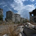 FILE PHOTO: View shows residential building damaged by Russian military
