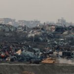 An Israeli tank manoeuvres in Gaza as seen from the