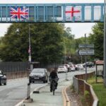 A Union Jack flag and England’s flag of St. George