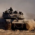 Israeli tank manouvres at the Israel-Gaza border