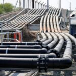 Pipes bringing in seawater for desalination are seen at the